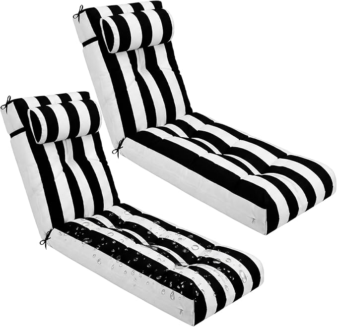 Wenqik Set of 2 Outdoor Chaise Lounge Cushions 76 x 22 x 6 Inch Waterproof by Wenqik