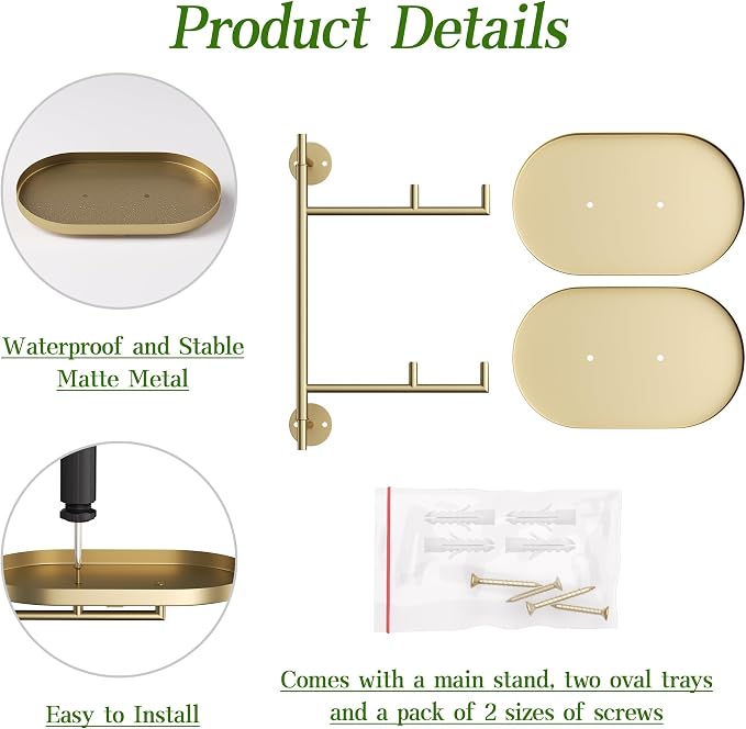 Window Rotating Plant Stand Shelf Indoor Gold Metal Floating Shelves 2-Tier - Image 4