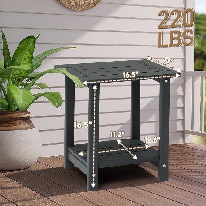 Outvita Adirondack Side Table, 16.5 Inch Square Outdoor End Table, HDPE Weather - Image 3