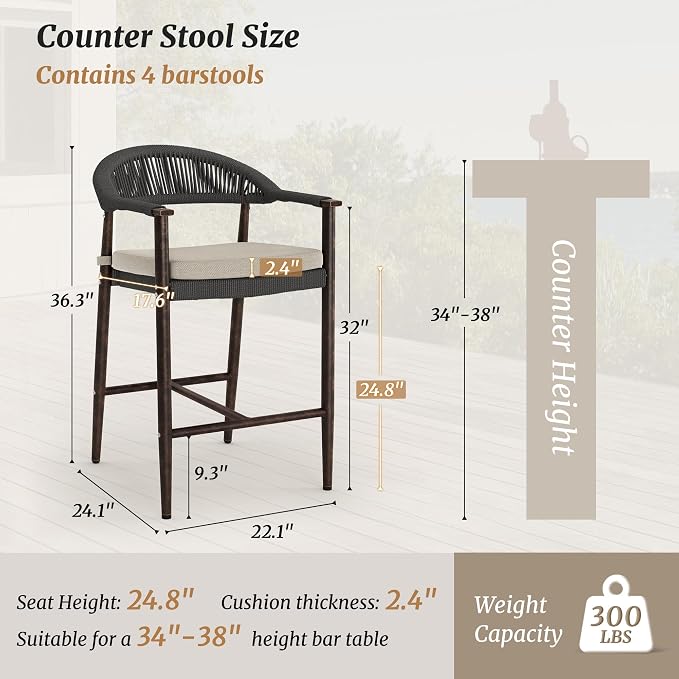 Bar Stools Set of 4, 24.8'' Aluminum Outdoor Bar Stool - Image 2