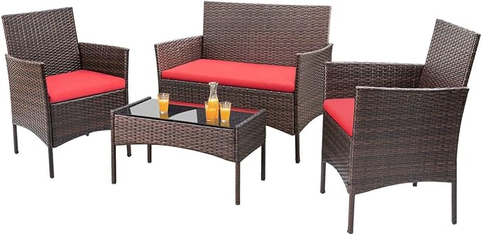 Homall 4 Pieces Patio Rattan Chair Wicker, Outdoor Indoor Use Backyard Porch by Homall