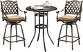 VINGLI 3 Piece Outdoor Patio Bar Set, Cast Aluminum Outdoor Swivel Bar Stools by VINGLI