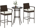 Tangkula 3 Piece Outdoor Bar Set, Patio Rattan Heavy Duty Bar Height Glass Top by TANGKULA