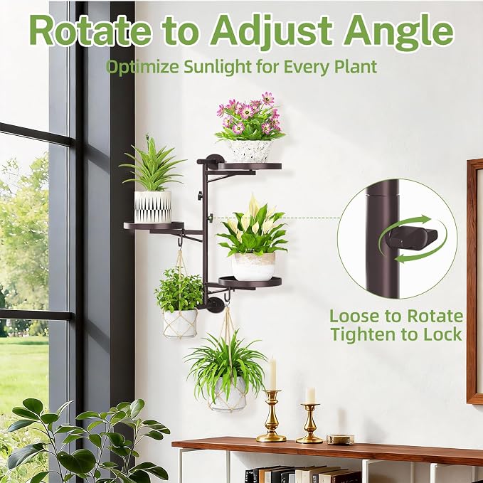 iDavosic.ly Rotating Window Plant Shelves, 3-Tier Metal Wall Stand - Image 2