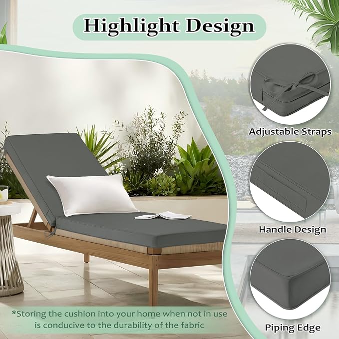 Cozyide Chaise Lounge Cushions Outdoor 72"x21"x3", Waterproof Lounge Chair - Image 4