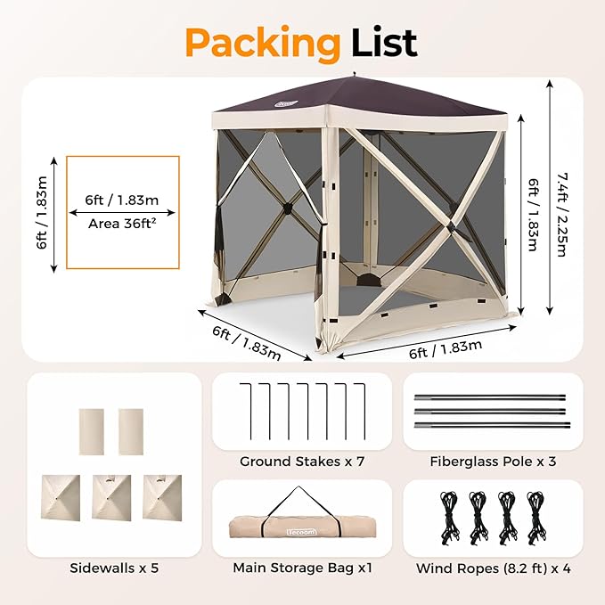 Tecoom 4-Sided Pop Up Gazebo Tent, Instant Screen House - Image 6