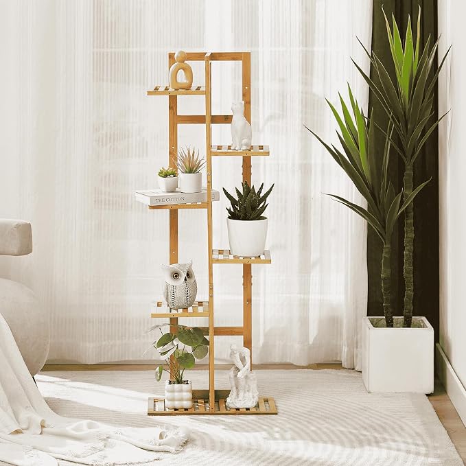 DolceLuna Plant Stand Indoor Corner, Tiered Bamboo Plant Shelf 46 Inch Tall - Image 7