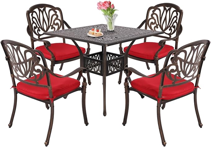 Grepatio 5 Piece Cast Aluminum Patio Dining Set Outdoor Furniture Set Patio by Takesyoutohaveawonderfullife