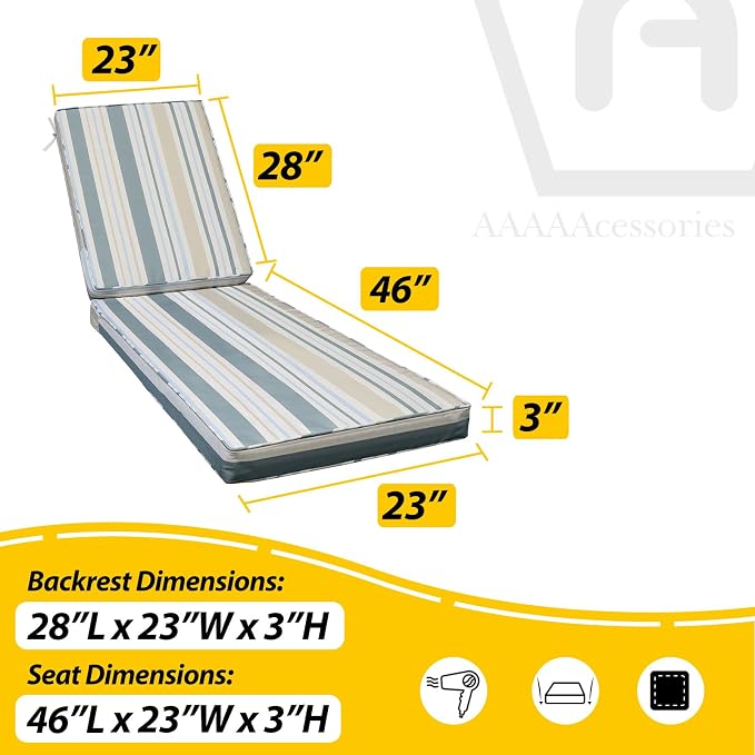 AAAAAcessories Outdoor Chaise Lounge Cushions, Fade-Resistant, Waterproof Patio - Image 5