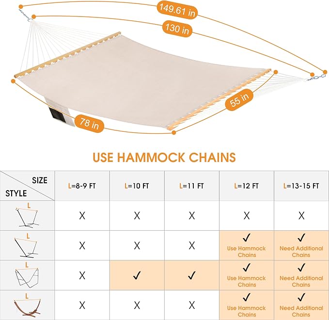 Lazy Daze Hammocks 11 FT Double Outside Hammock Quick Dry Olefin Fabric Hammock - Image 6
