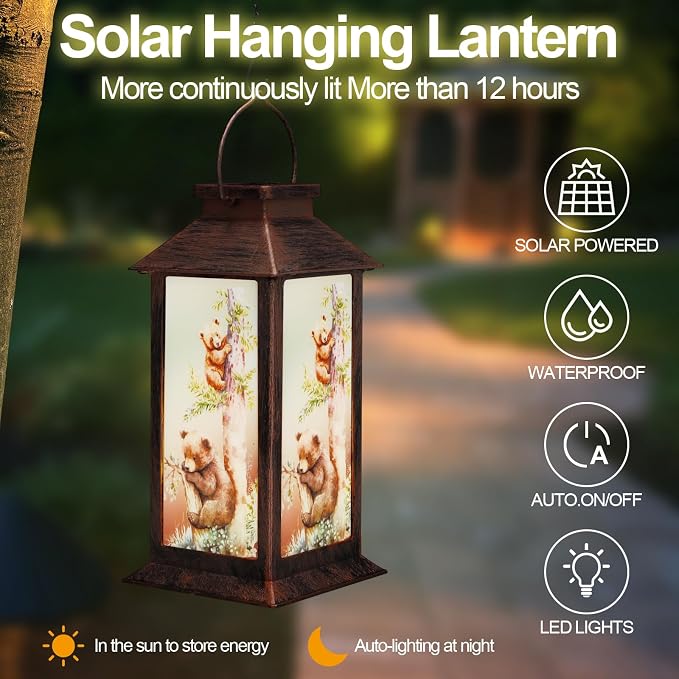 Outdoor Hanging Solar Lantern Waterproof Outside Bear Pattern Landscape Lights - Image 2