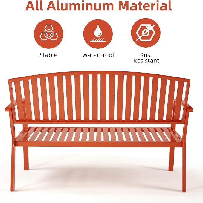 Outdoor Bench Weatherproof Aluminum Patio Garden Bench, Patio Loveseat - Image 3