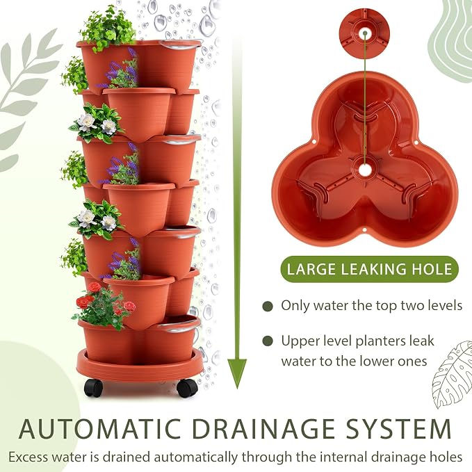 Umigy 2 Set Clay Red 7 Tier Stackable Vertical Planters - Image 4