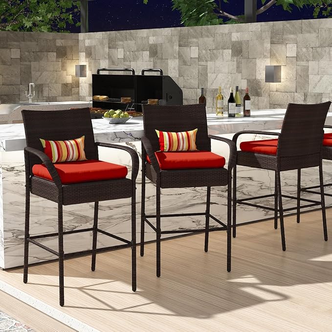 Sundale Outdoor Wicker Bar Stool Set of 4, Patio Counter Height Pub Chair - Image 2