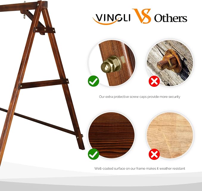 VINGLI 4FT Porch Swing Frame, 660 LBS Capacity Wooden A-Frame Swing Stand - Image 2