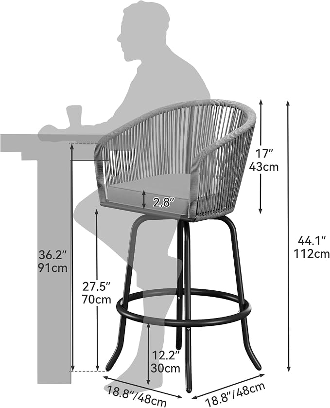 YITAHOME Counter Height Bar Stools Set of 2, Outdoor Bar Stools - Image 2
