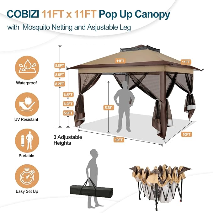 COBIZI 10x10 Pop Up Gazebos on Clearance 11x11 Canopy Tent Easy Up Outdoor - Image 3