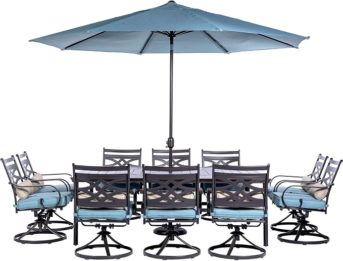 Hanover Montclair 11-Piece All-Weather Outdoor Patio Dining Set, 10 Swivel by Hanover