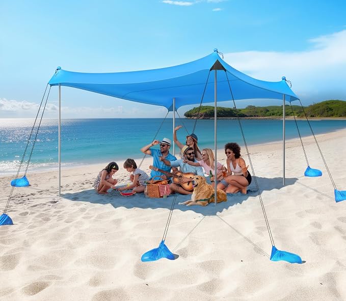 Rhino Valley Beach Tent Shade Canopy UPF50+ Protection, 8 Sandbags, 4 Stability by RhinoValley