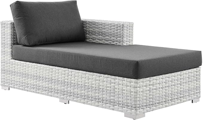 Modway Convene Wicker Rattan Outdoor Patio Right-Arm Chaise in Light Gray - Image 3