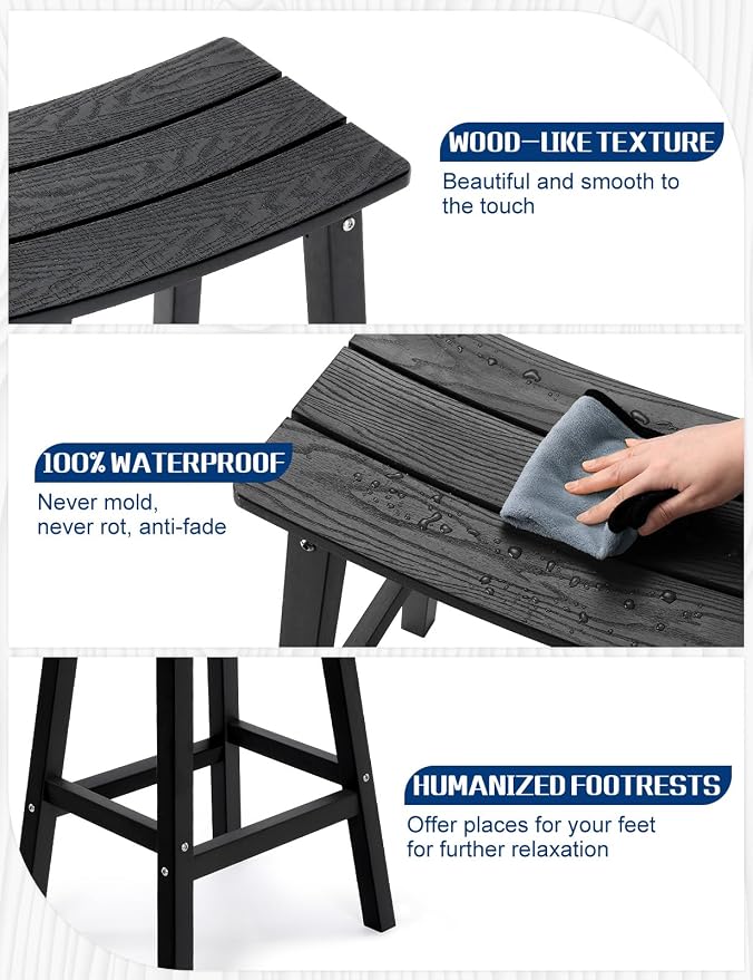 Weatherproof Bar Stools Set of 4, Saddle Seat, Bar Height Stools - Image 8