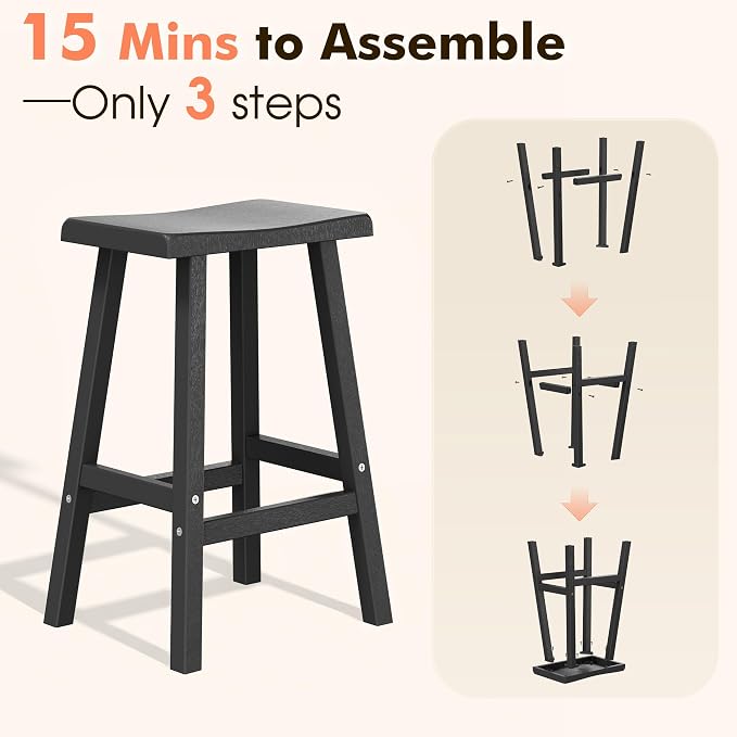 NUNU LAB Waterproof Barstools Set of 2-24 Inch HDPE Dining Height - Image 7