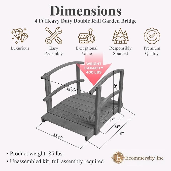 4 FT Grey Amish Made Garden Bridge - Image 2