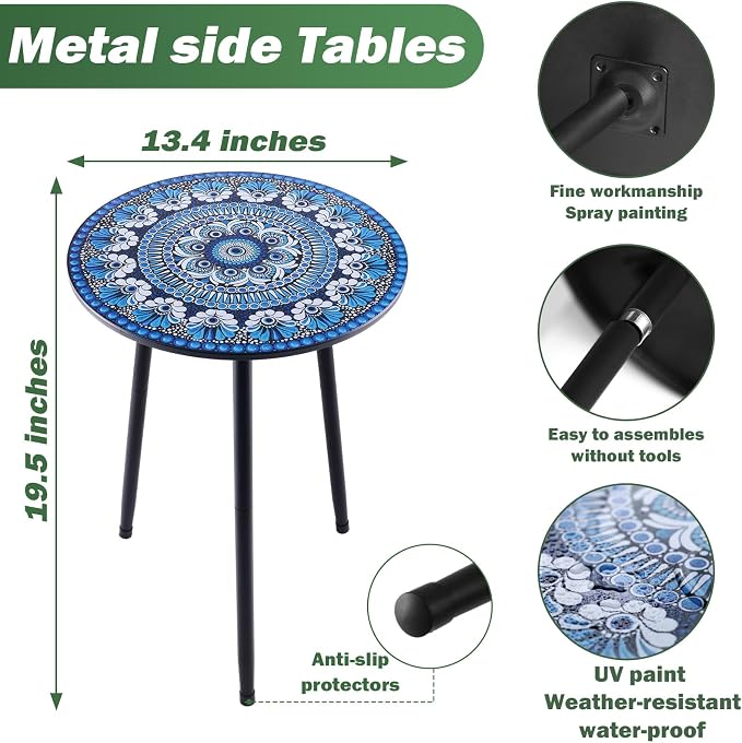 Party Zealot 1 Pack Metal Mosaic Round Side Table 13.4" Small End Table - Image 3