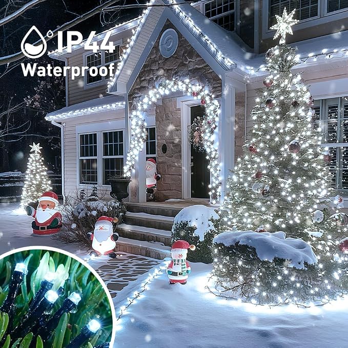 JMEXSUSS 600 LED Solar Christmas Lights Outdoor Waterproof, 206.7ft White Solar - Image 4