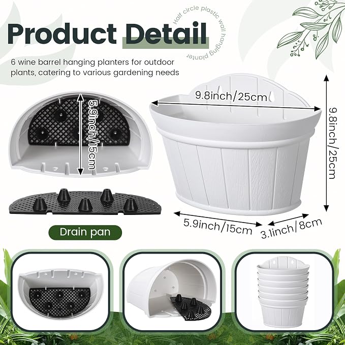 Layhit 6 Pcs Wall Hanging Planters Outdoor Pot Planter Wine Barrel Planter - Image 2