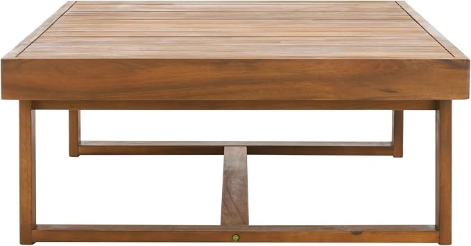 SAFAVIEH Outdoor Collection Duncan Natural Brown Slatted Top Solid Wood Coffee - Image 7