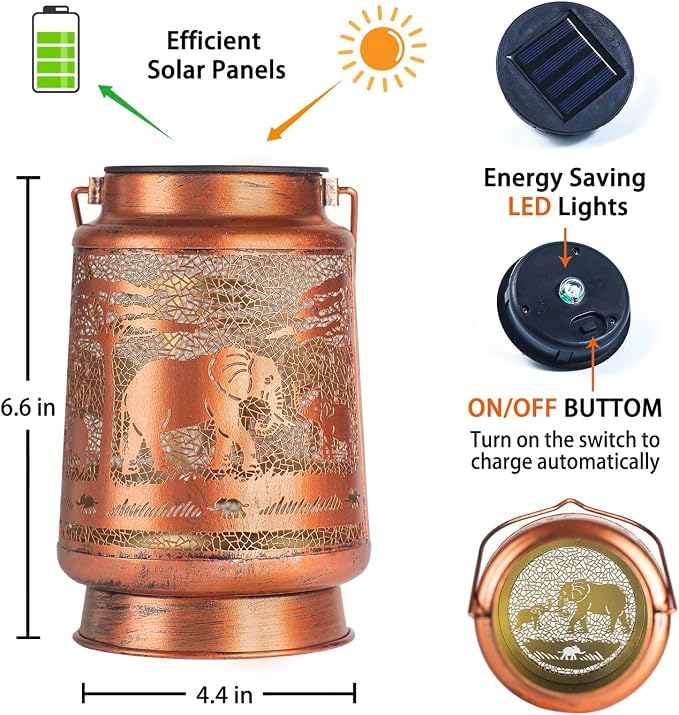 2 Pack Elephant Outdoor Solar Hanging Lanterns Waterproof LED Solar Lights - Image 4