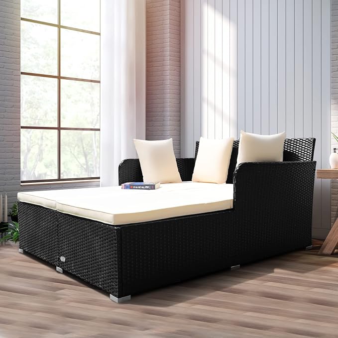 RELAX4LIFE Rattan Patio Outdoor Daybed, Wicker 2-Person Sunbed Loveseat - Image 2