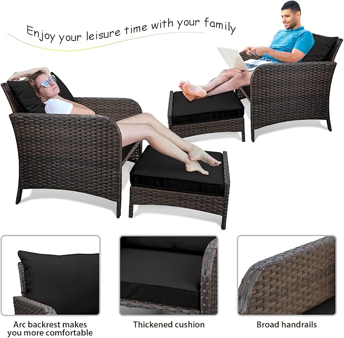 LEVELEVE Balcony Furniture 5 Piece Patio Conversation Set, PE Wicker Rattan - Image 5