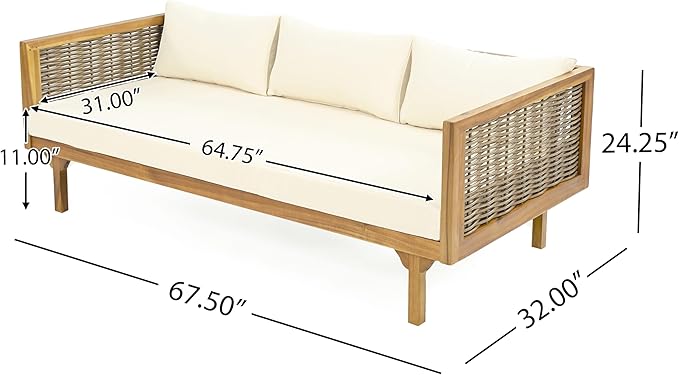 Merax 67.5" Outdoor Patio Daybed 3 Seater Sofa Bed, Acacia Wood Frame - Image 2