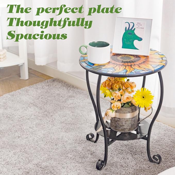 Outdoor Side Table Mosaic Patio Small End Table Metal Coffee Tea Accent Table - Image 4