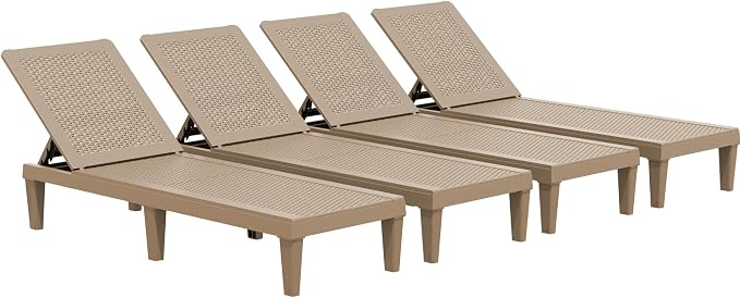JUMMICO Patio Chaise Lounge Chair Set of 4 Outdoor PE Waterproof Adjustable by JUMMICO