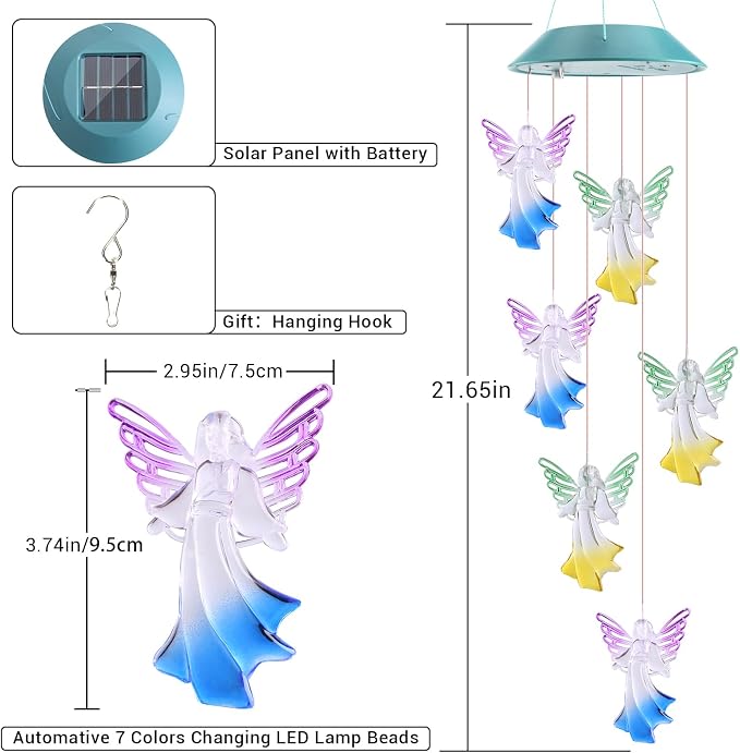 Toodour Solar Wind Chimes, Color Changing Angel Wind Chimes, LED Decorative - Image 7