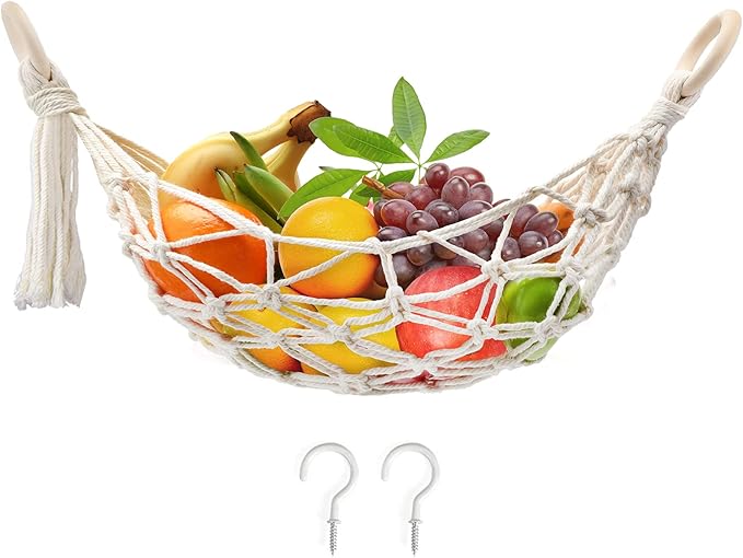 Hanging Fruit Hammock with Hooks, Hanging Fruit Basket Under the Kitchen Cabinet by Motarna