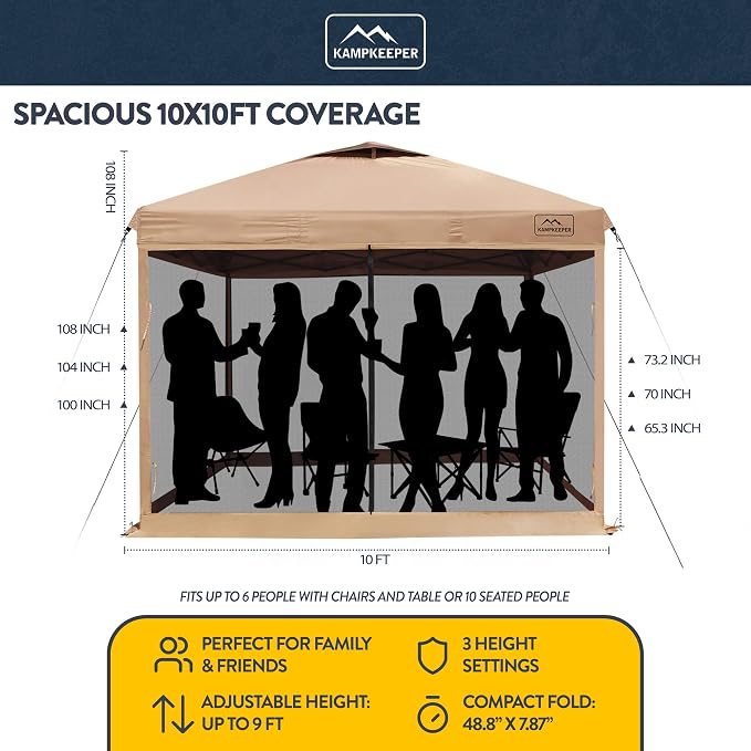 KAMPKEEPER 10x10 Pop-Up Canopy Tent, Waterproof Portable Shade - Image 2