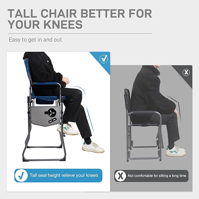 EVER ADVANCED Portable 30.7" Seat Height Tall Folding Camping Chair Directors - Image 3