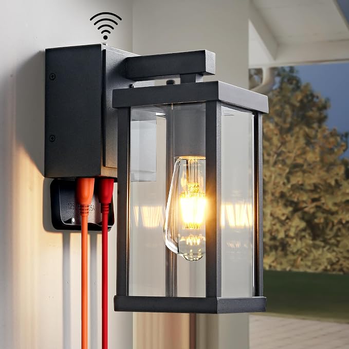 Dusk to Dawn Porch Lights with GFCI Outlets Waterproof Outdoor Wall Lights by JOKAONOTL