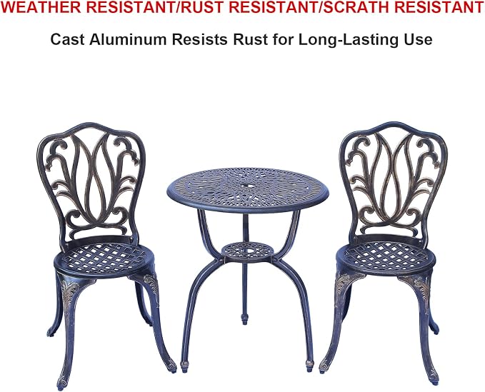 C/G 3 Piece Bistro Set, Outdoor Patio Set, Anti-Rust Cast Aluminum Bistro Table - Image 5