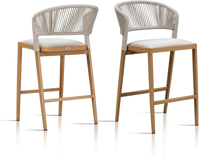 PURPLE LEAF Counter Height Bar Stool Set of 2 Wicker Outdoor Stool by PURPLELEAF