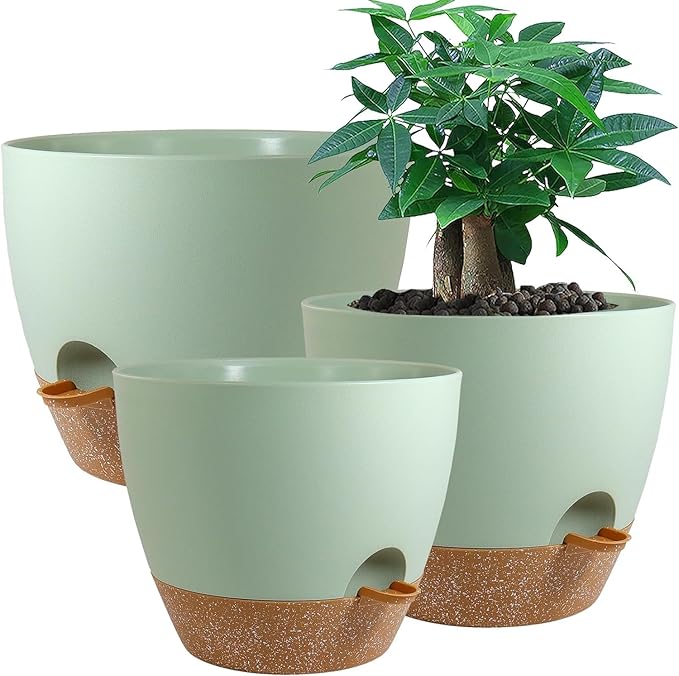 Large Self Watering Pots, 12/10/9 Plastic Planters by UOUZ