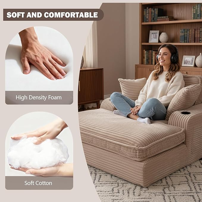67" Oversized Chaise Lounge Chair Indoor, Soft Boneless Cloud Couch - Image 6