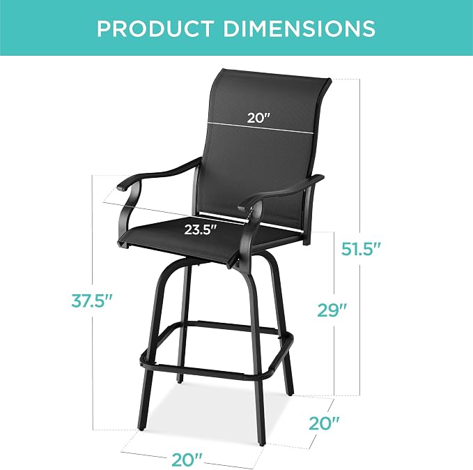 Best Choice Products Set of 2 Swivel Barstools, Bar Height Outdoor Chairs - Image 3