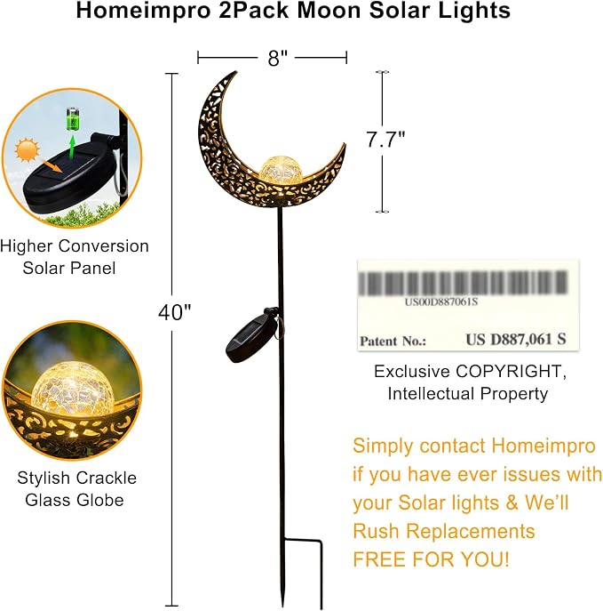2Pack Moon Garden Gifts Solar Lights Outdoor Stakes Waterproof, Gifts - Image 4