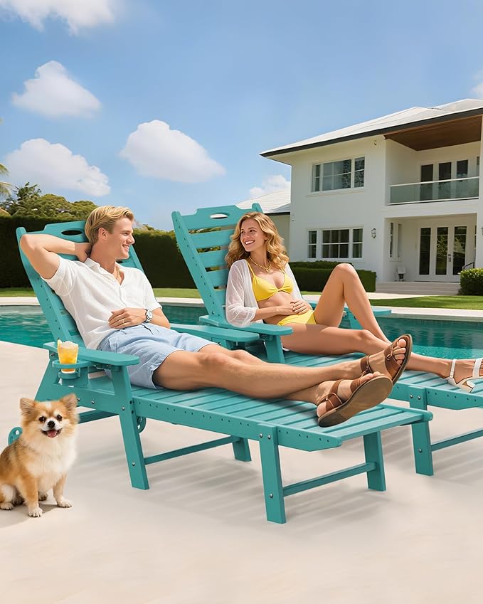 Carauci Lounge Chair Outdoor Set of 4, HDPE Chaise Lounge - Image 2