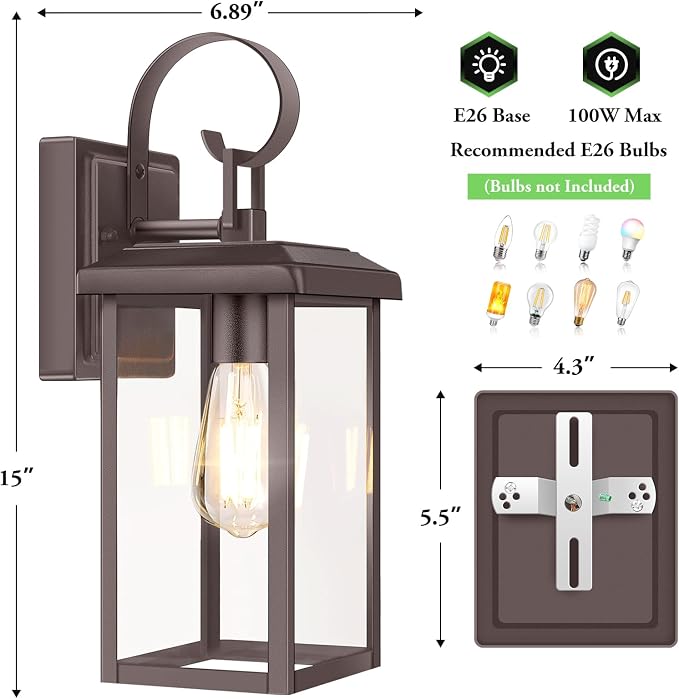 BesLowe 2-Pack Outdoor Wall Light Fixtures, Waterproof Porch Lights Outdoor - Image 7